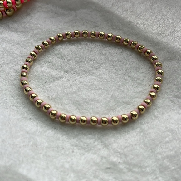 Gold Beaded Stackable Stretch Bracelets Set -  14K Gold Beads - Picture 3 of 16